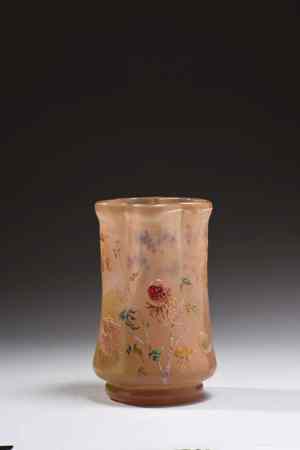Émile GALLÉ - Vase cylindrique sur talon à corps légèrement galbé et col polylobé modelé et pincé à chaud